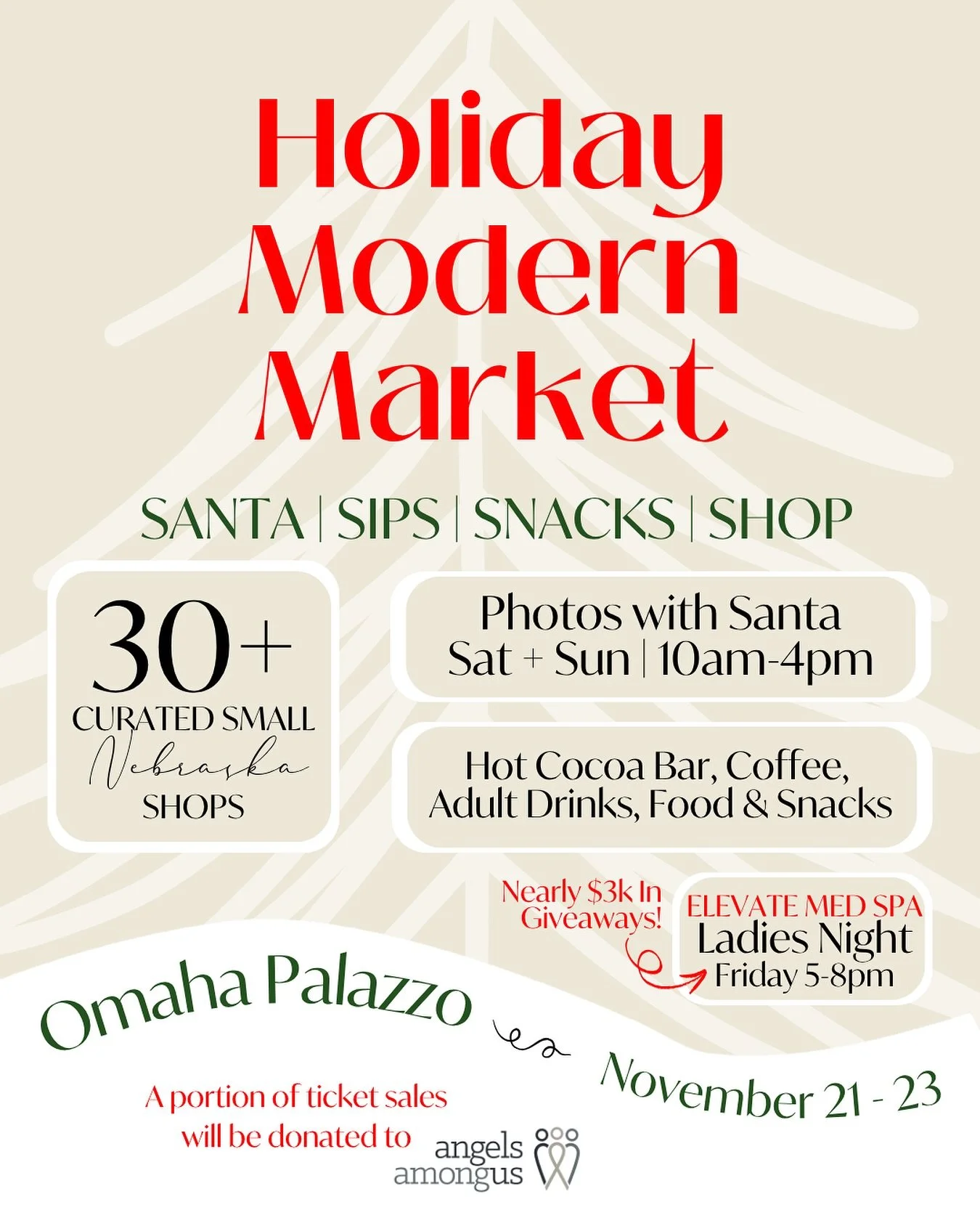 SAVE THE DATE 🎅🏼🎄

We have curated 30+ Nebraska Small Shops to bring you the best holiday shopping experience all in one spot! 🎁

Friday, November 21 | 5pm-8pm **LADIES NIGHT!
Saturday, November 22 | 10am-5pm
Saturday, November 23 | 10am-5pm 

@o