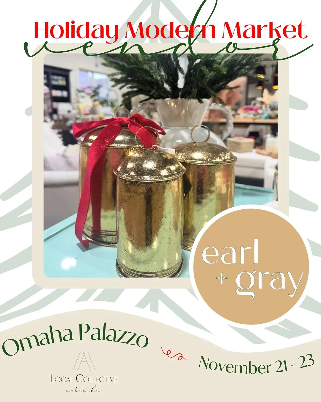 Shop all things home decor & more with @earlandgray at our Holiday Modern Market! πππ₯
EARL & GRAY | @earlandgray 
ποΈFriday, November 21 | 5pm-8pm **LADIES NIGHT!
ποΈSaturday, November 22 | 10am-5pm
ποΈSunday, November 23 | 10am-5pm 
π