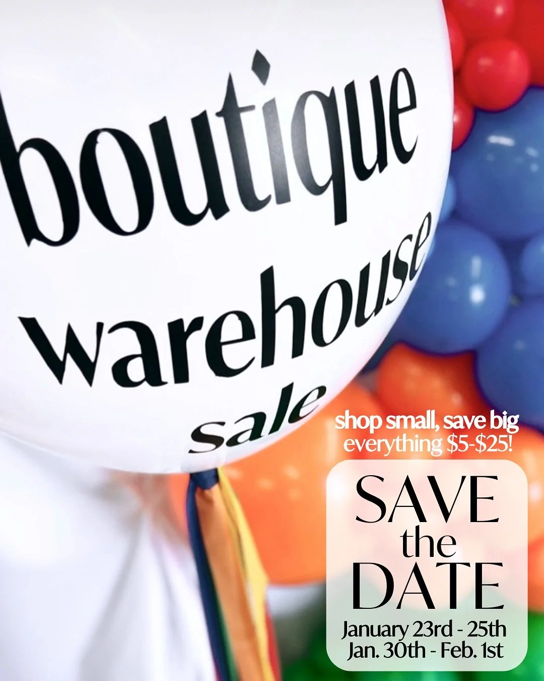 SAVE THE DATE! 🎉🎊

Our Semi-Annual Boutique Warehouse Sale Winter Edition is right around the corner! 🛍️

🎈All Items marked $5-$25!!
🛍️ 24 Boutiques Across 2 Weekends!
📍 @regency_omaha 
🗓️ TWO WEEKENDS! 
WKND 1: January 23-25
WKND 2: January 3