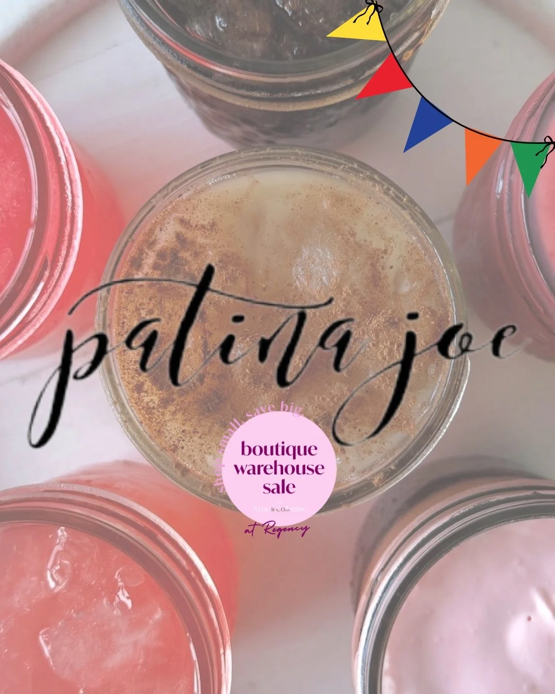 Snag Dirty Sodas, Energy Spritzers &amp; Speciality Drinks from @shop.patinajoe while you shop at Weekend Two of our Boutique Warehouse starting tomorrow!! 🥤 

🚨 PATINA JOE DRINK HOURS ⤵️
FRIDAY 1/30 @ 9AM-3PM
SATURDAY 1/31 @ 10AM-5PM
SUNDAY 2/1 @ 