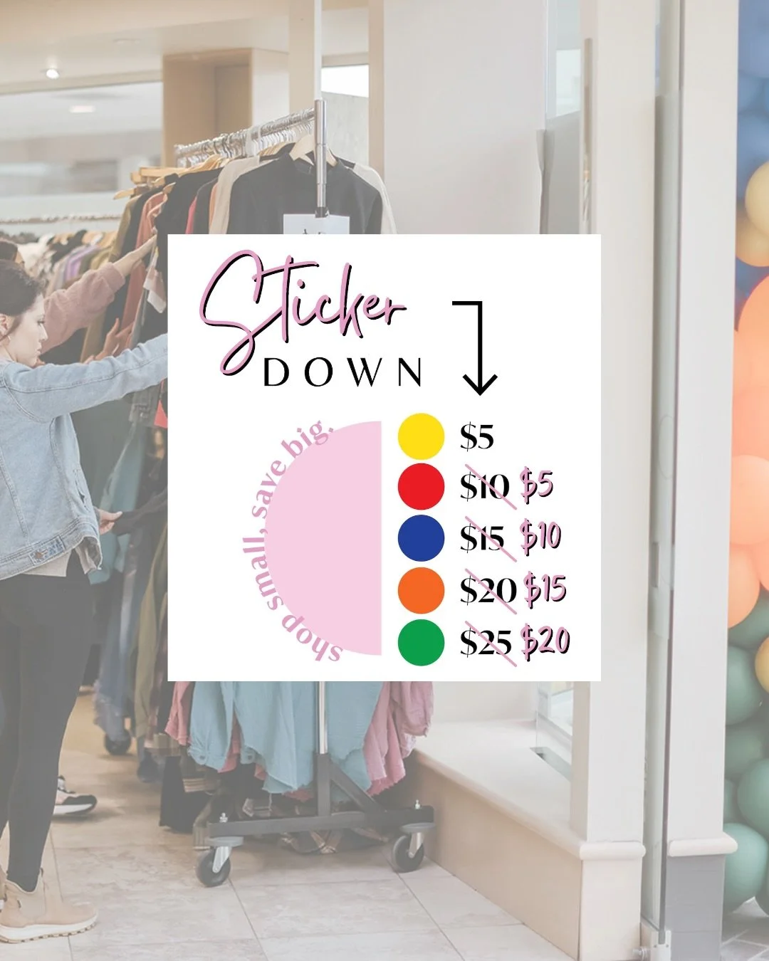 STICKER DOWN SUNDAY 📣

Call us crazy, but the deals just got even BETTER! 😮&zwj;💨

What was marked down to $25, is now $20! What was $20, is now $15! $15 is now $10, $10 is now $5&hellip; you catching on?! 🤪
$5 items will remain $5 because we can