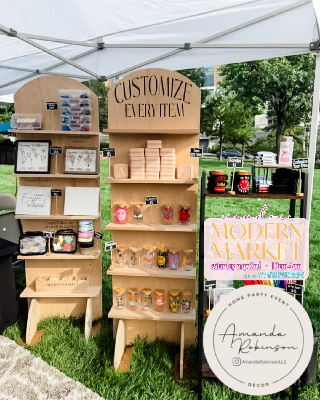 Amanda Robinson Designs will be offering onsite customization for a wide variety of options to shop from at our Spring Modern Market! 🌸🛍️

AMANDA ROBINSON DESIGNS | @amandarobinsonlls 

🛍️ 50+ Small, Local Businesses 
🗓️ Sat. May 2nd | 10am-4pm
?