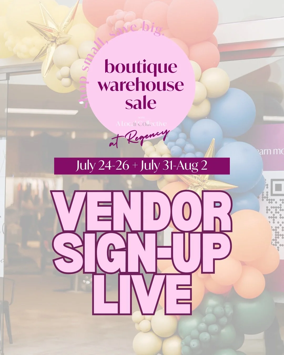 Small Biz Owners 📢

Do you need help moving out past season inventory to make room for new?! Our Semi-Annual Boutique Warehouse Sale is the perfect event to do just that! We are down to our final TWO vendor spots available during Weekend 2!! 🎉

🛍️