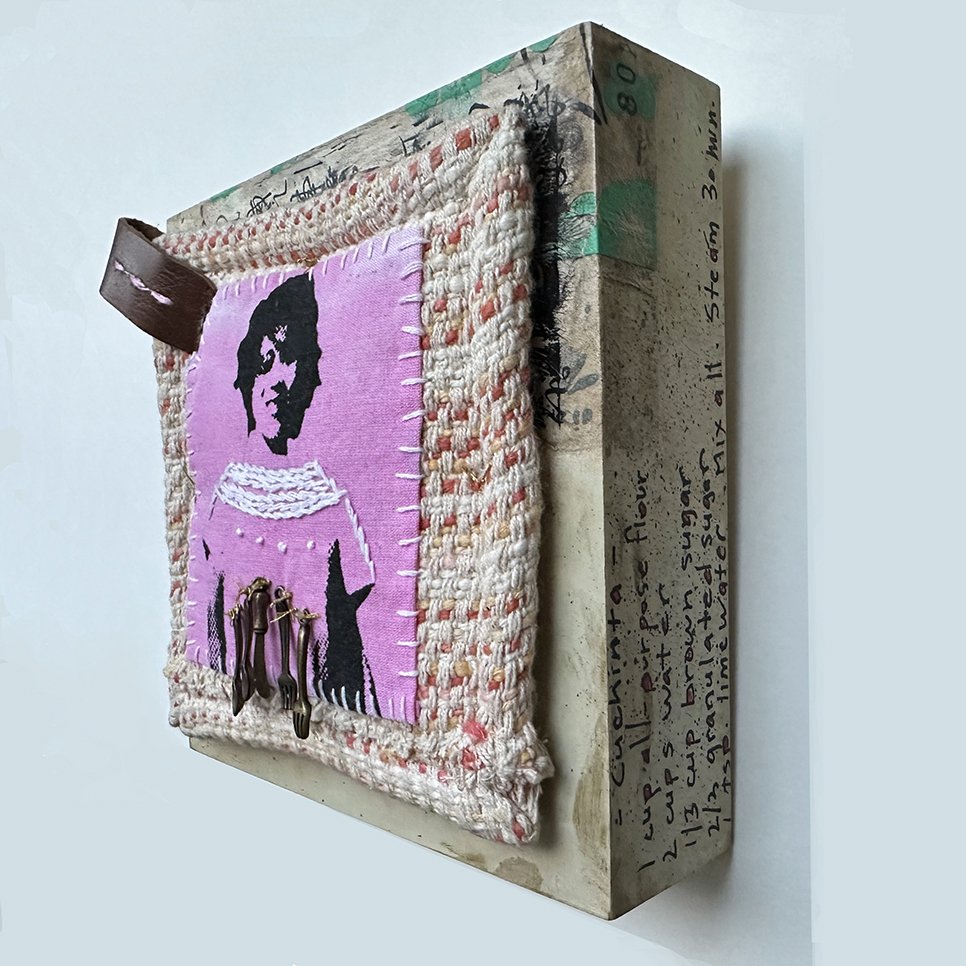 Kitchen as Archive-3/4 view, 6x6". mixed media, 2025