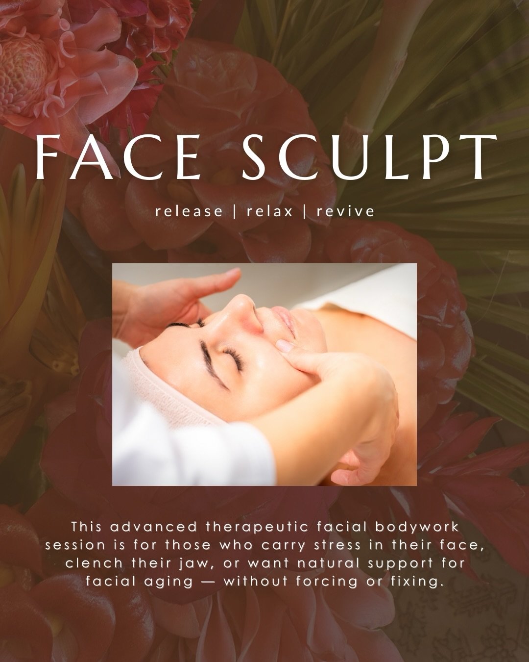 FASCIA FACIAL SCULPT is advanced therapeutic facial bodywork addressing lymphatic congestion, jaw and masseter tension, facial fascia, and the nervous system.

This session includes intraoral and buccal release, cranial holds, and slow myofascial tec