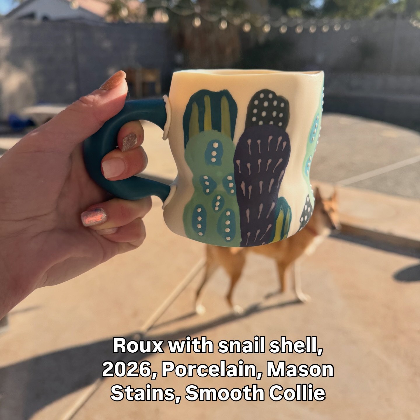 Took my own advice and used this mug this morning.
Did not intend to turn my dog into a snail, but here we are.

#smoothcollie #morningcoffee #pottery #ceramics #ceramicartist