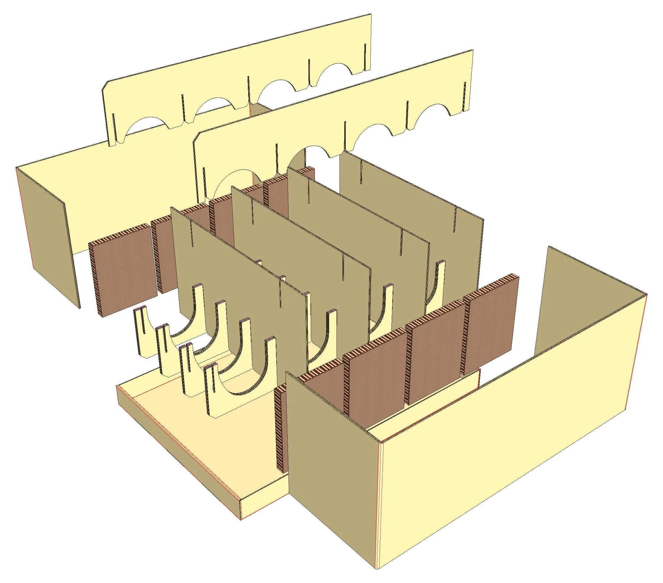 CAD drawing of a bulk container used to ship large cylinders. All materials used are biodegradable, recyclable, and sustainable.