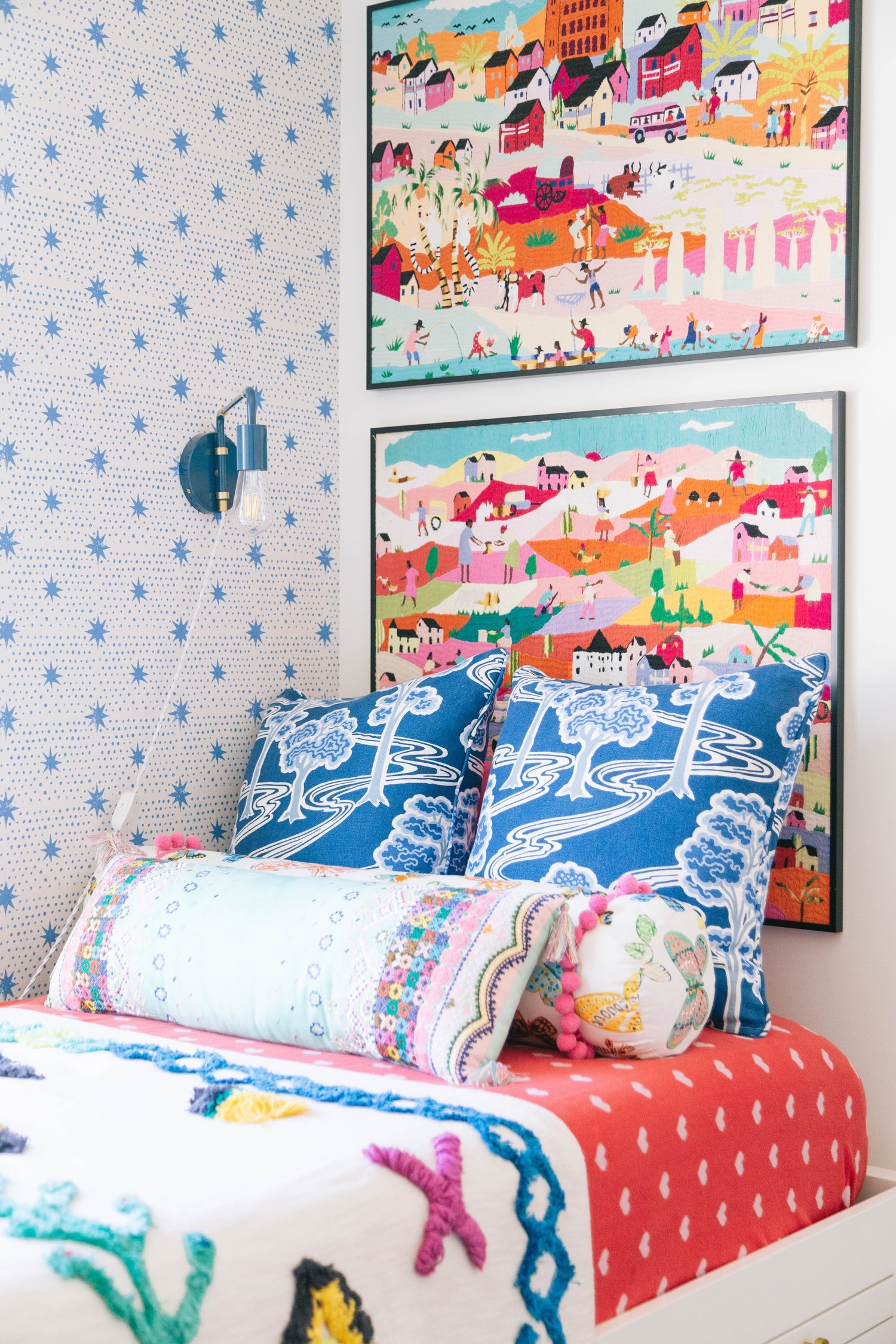 Bold, vibrant bedrooms designed for sisters, 6 and 9, in Serenbe ...