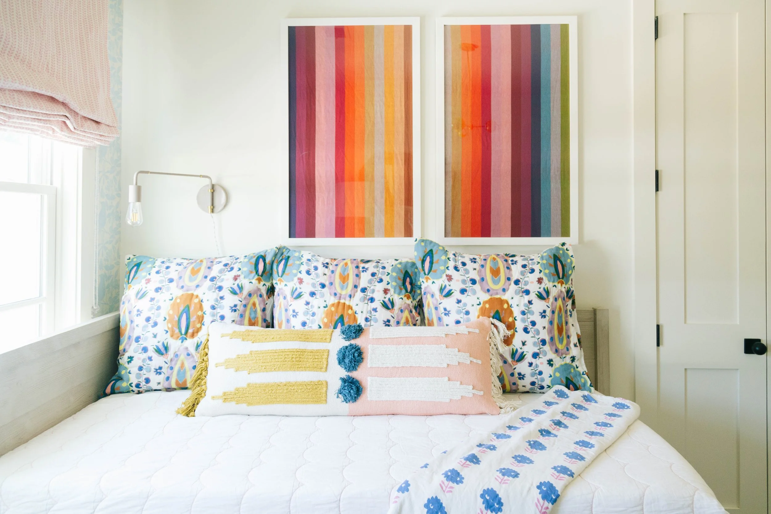 Bold, vibrant bedrooms designed for sisters, 6 and 9, in Serenbe ...
