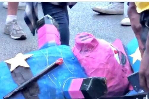 Black Lives Matter In Chicago Beat On Pig Pinata Symbolizing Police