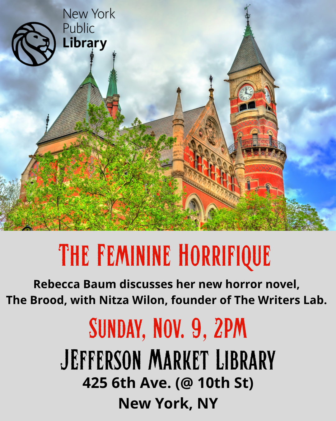 Jefferson Market Library Discussion: The Feminine Horrifique