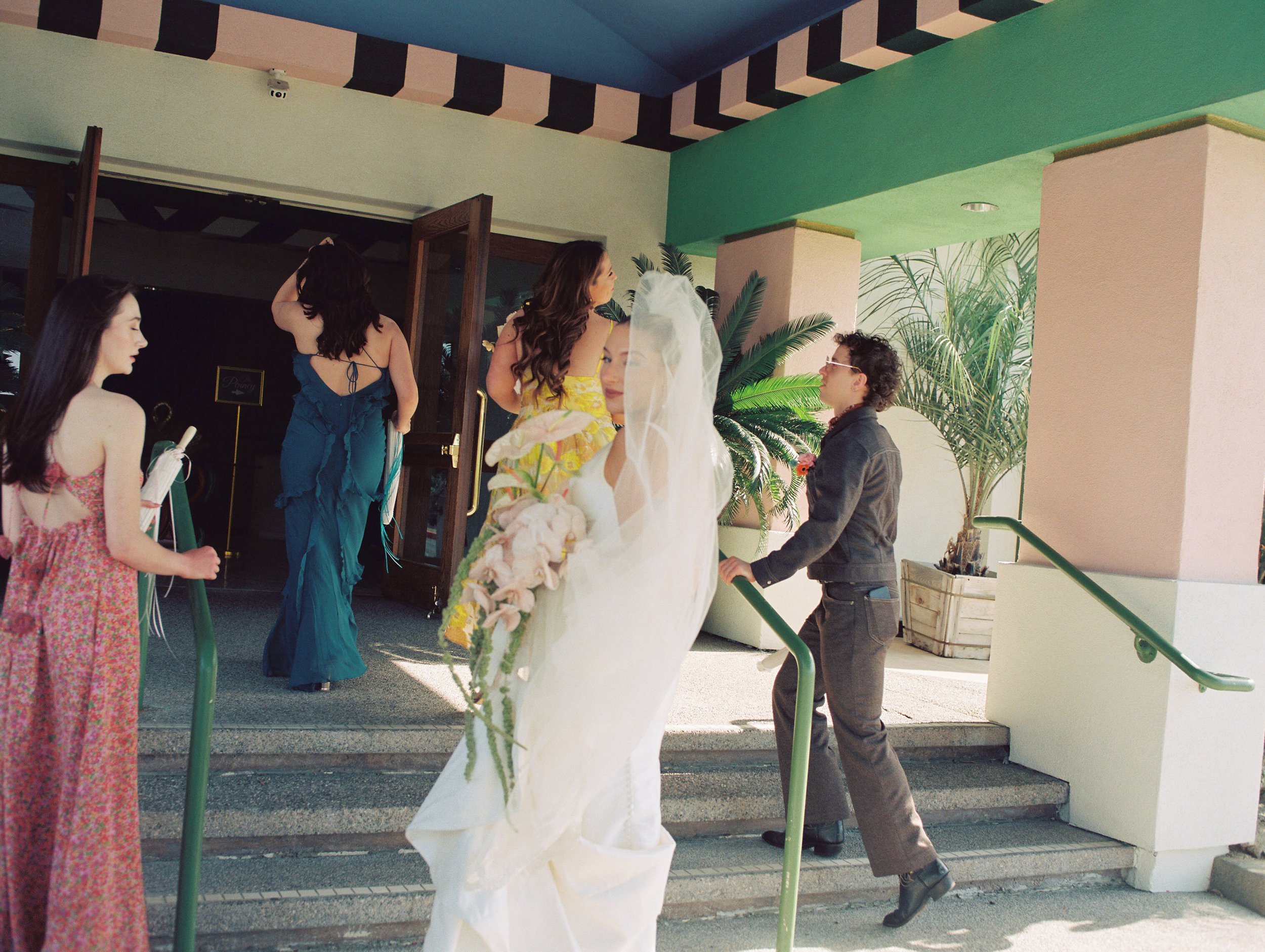 Wedding party on film at Desert Island Country Club in Palm Springs