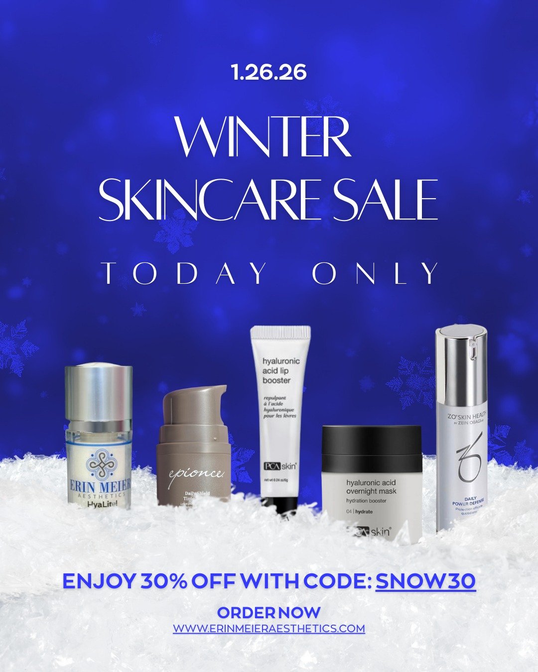 Baby, it&rsquo;s cold outside...but your skin is about to look 🔥!

I'm curing the Monday blues with a massive SNOW DAY SALE! For today only, take 30% OFF all skincare on my website. Whether you need to restock your winter hydration essentials or fin