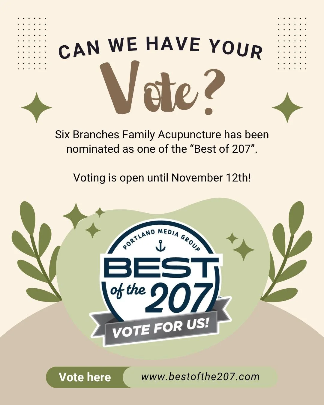 Remember that you can vote for us every day until November 12th at bestofthe207.com !