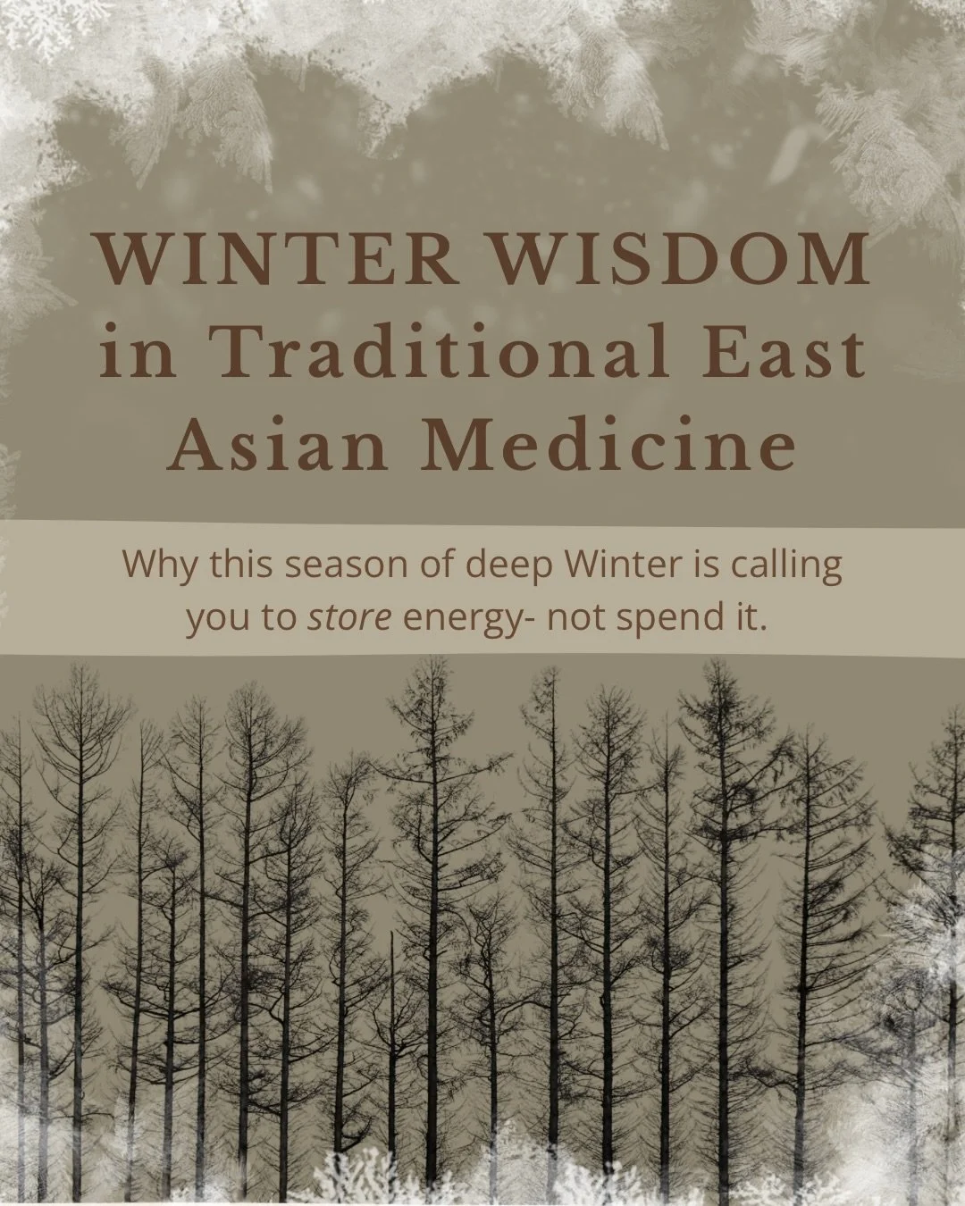 Winter is misunderstood... 

For many it feels like this time of year is a &lsquo;slump&rsquo;, but in Traditional East Asian Medicine (TEAM) there&rsquo;s a lot of wisdom to be found in this season. 

🪾It&rsquo;s the most Yin time of year- still, q