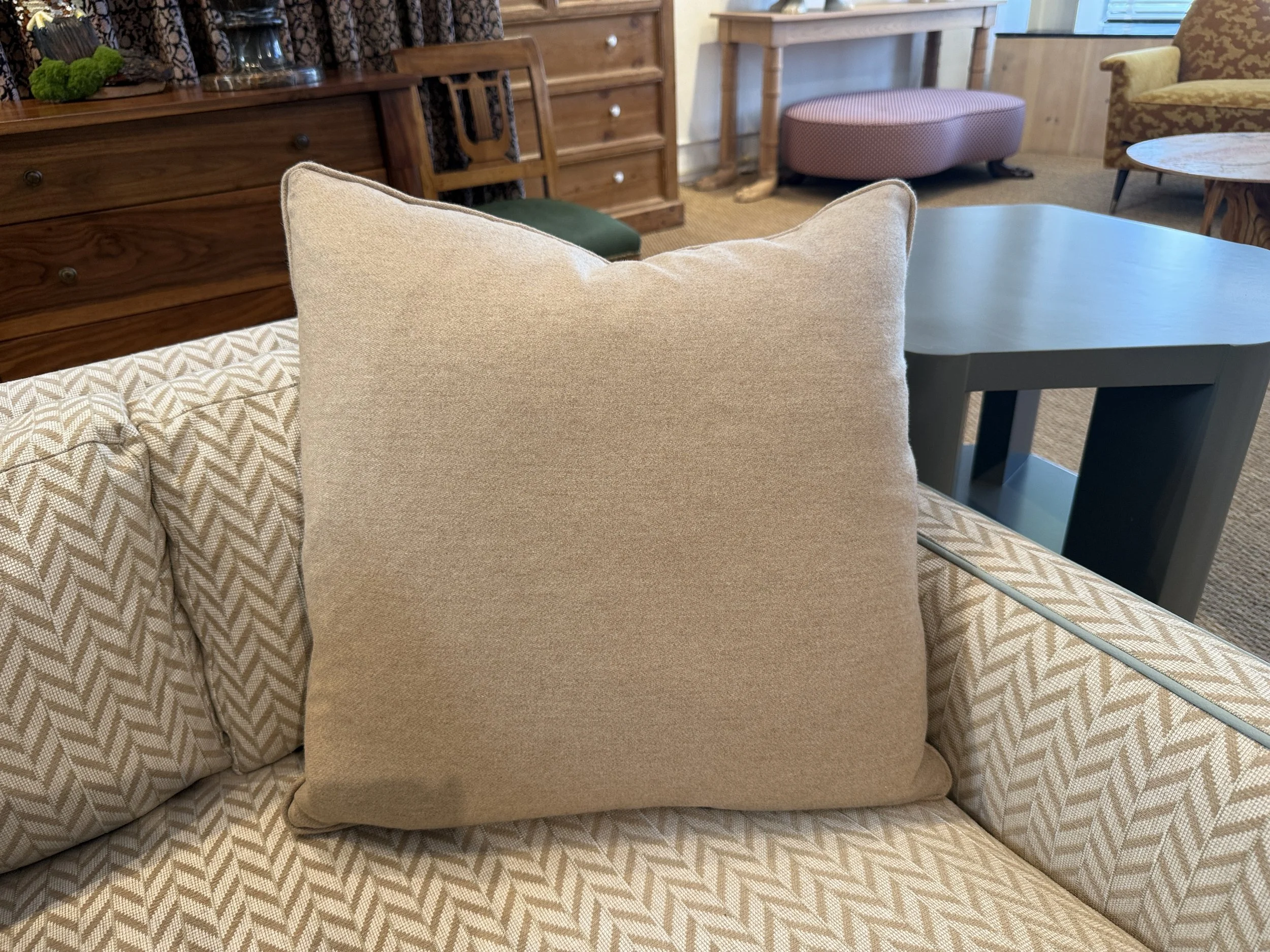 Camel color wool pillow with self welt