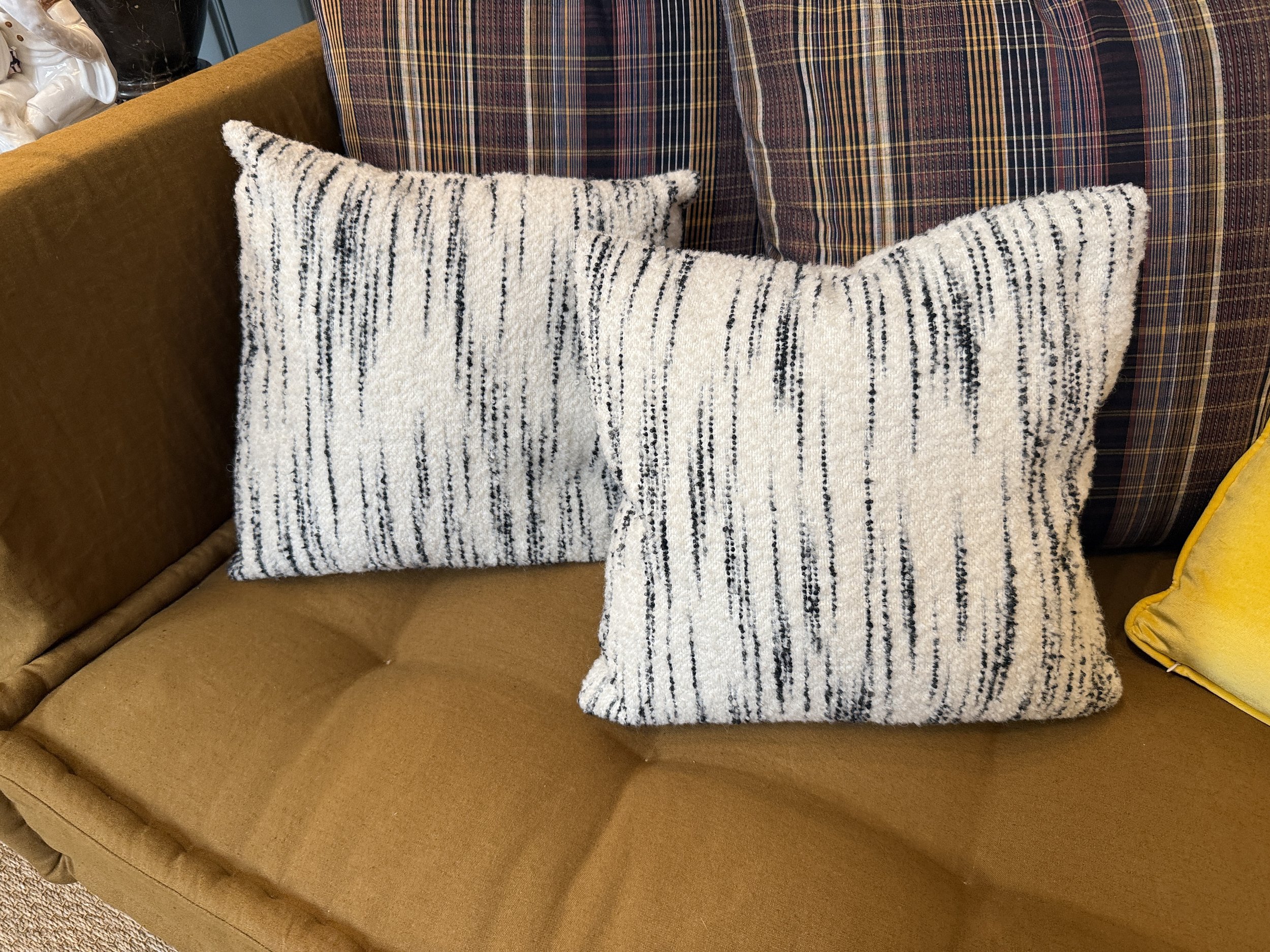 Cream and black textured pillows, two available