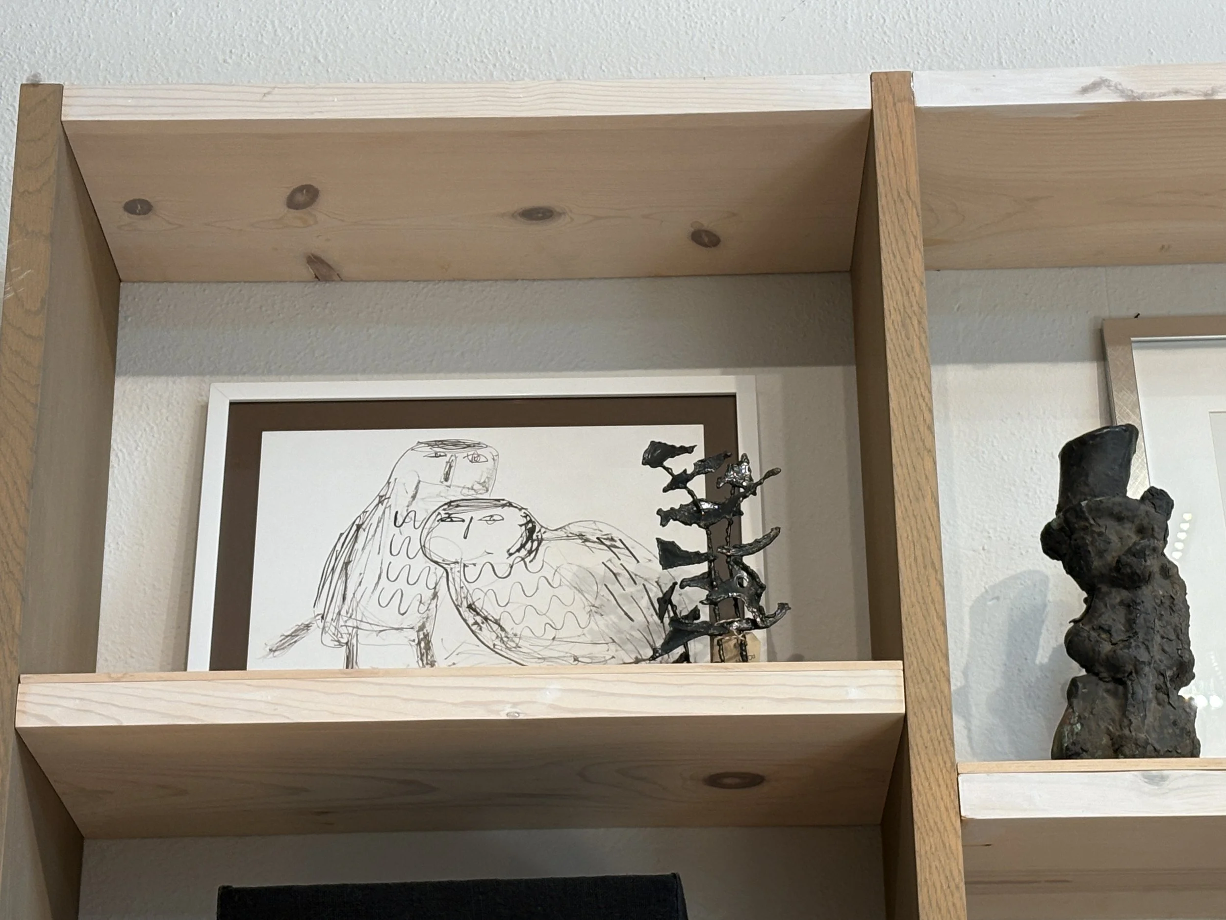 Brutalist Metal Tree Sculpture on Wooden Base