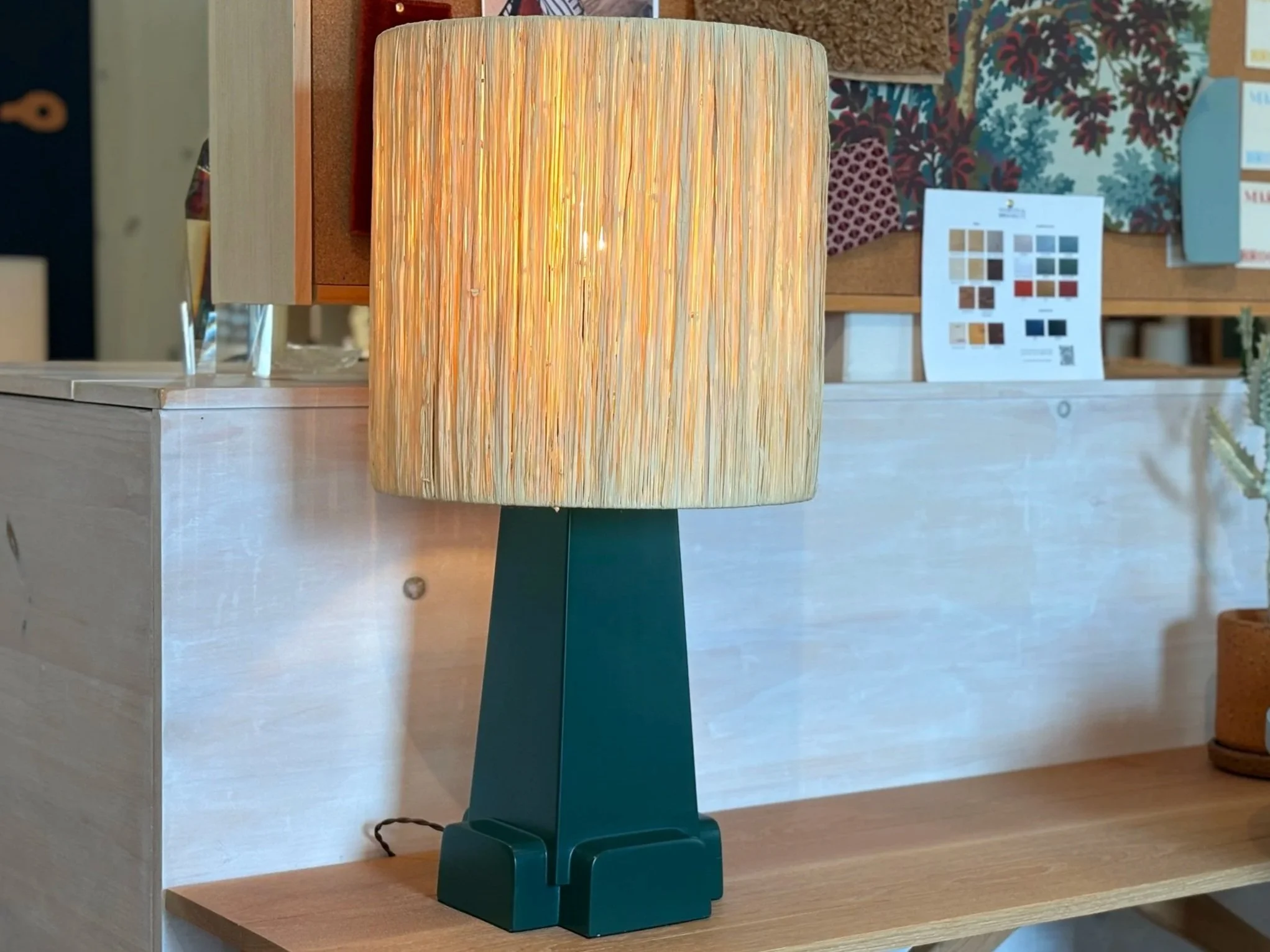 Cross Lamp, Green With Rush Shade