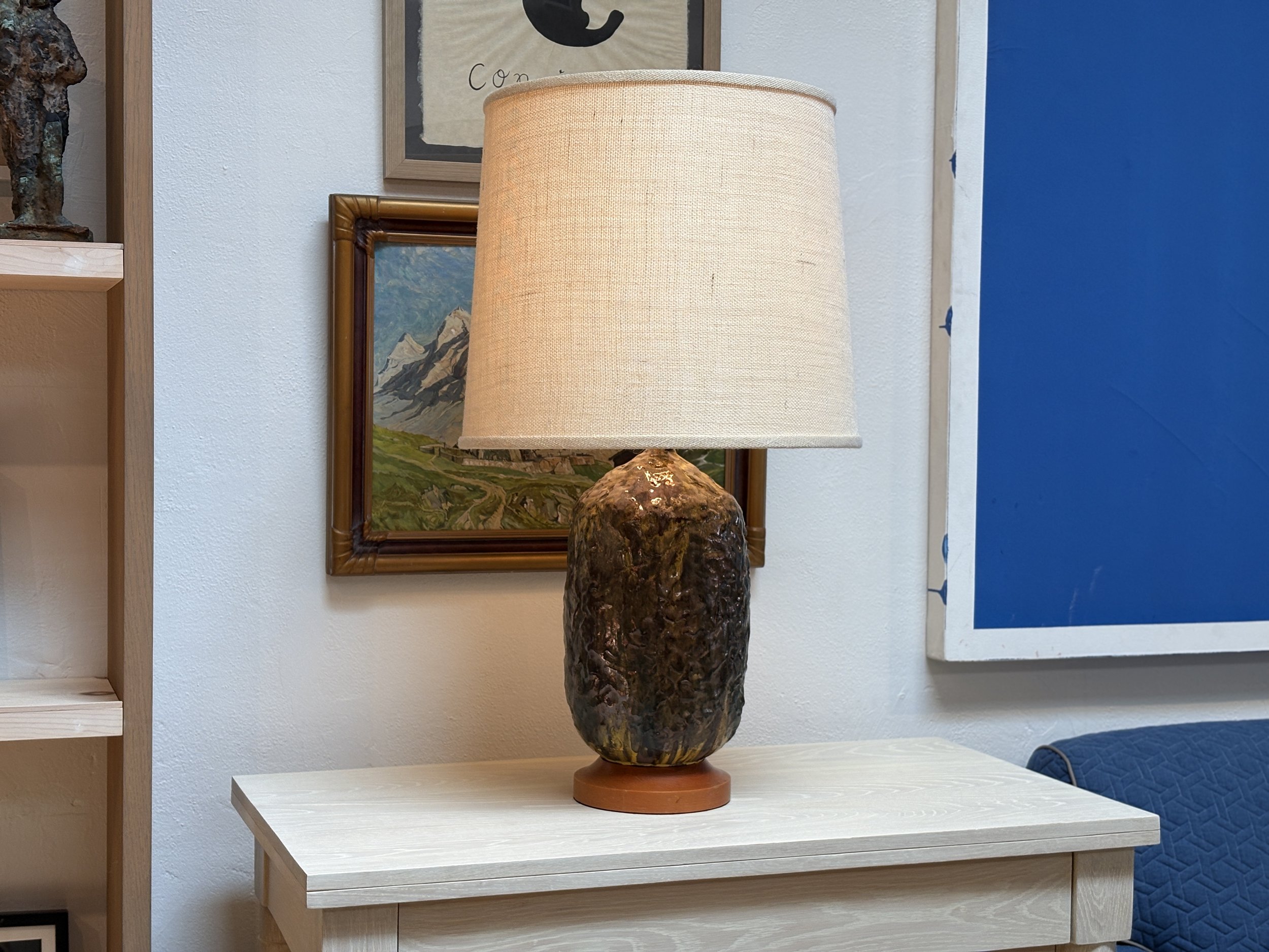 Green ceramic Vintage Lamp with volcanic glaze