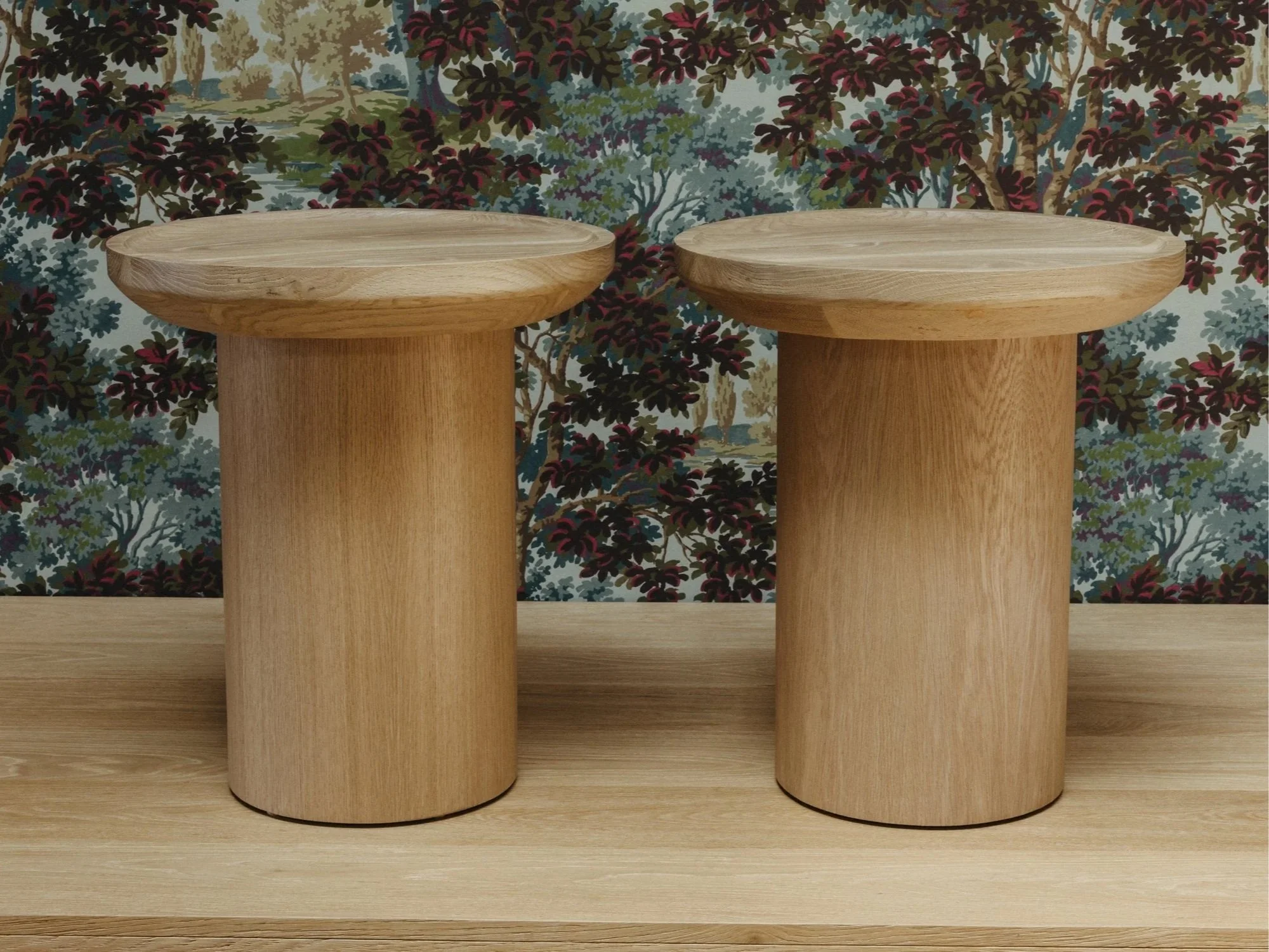 Findley Round Tall Side Table, scrubbed oak