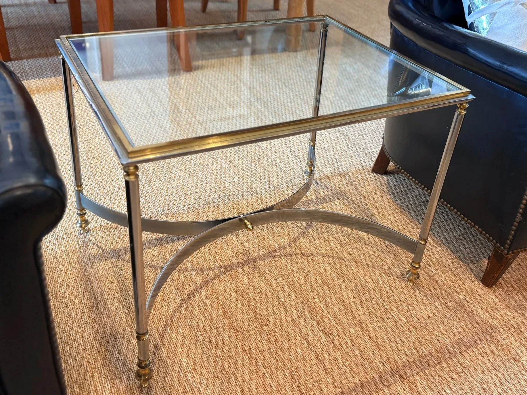 Vintage Brass and Chrome Coffee Table with Demi Lune Base