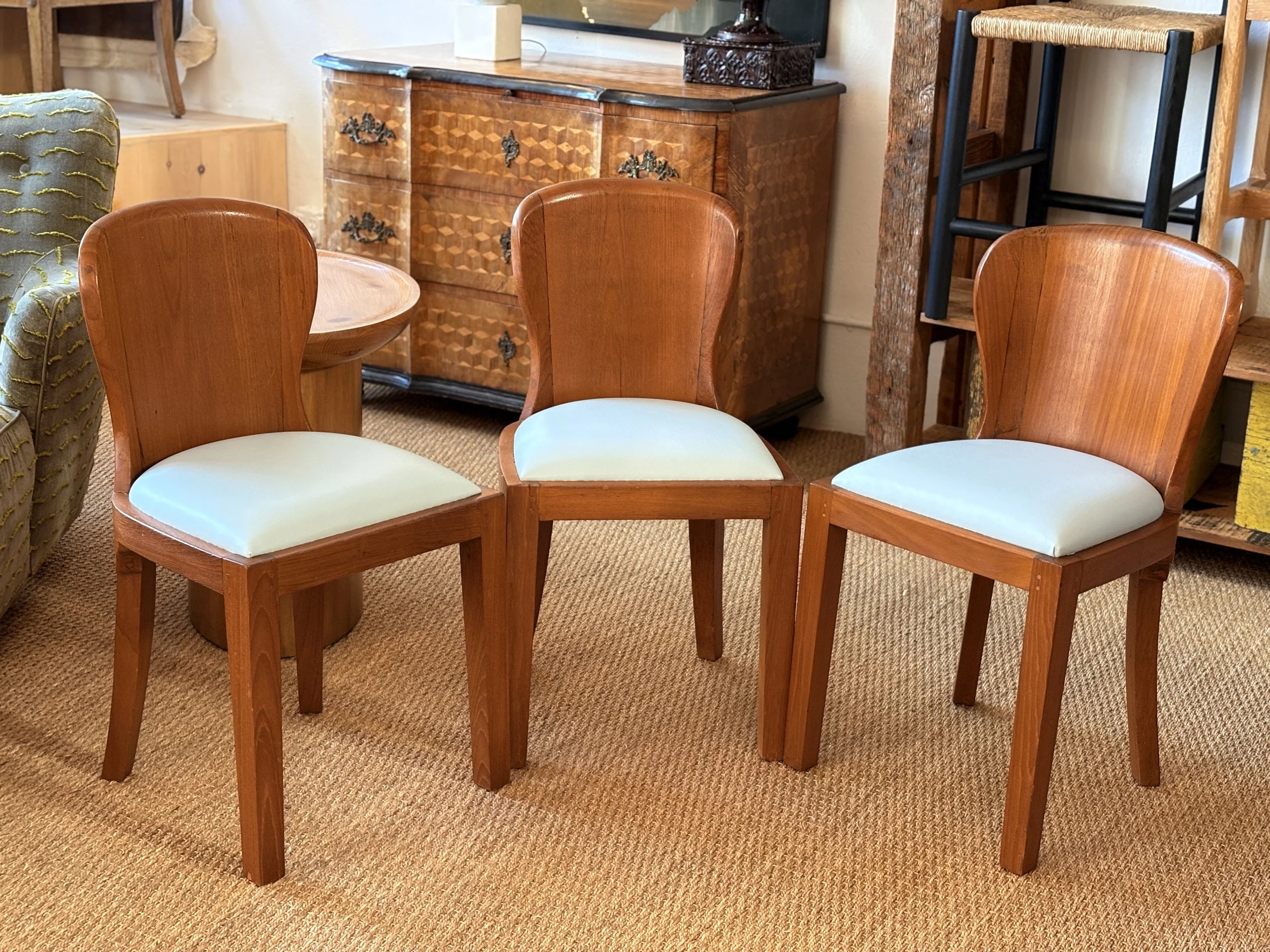 Vintage Wood Chairs with Upholstered Seat, set of four