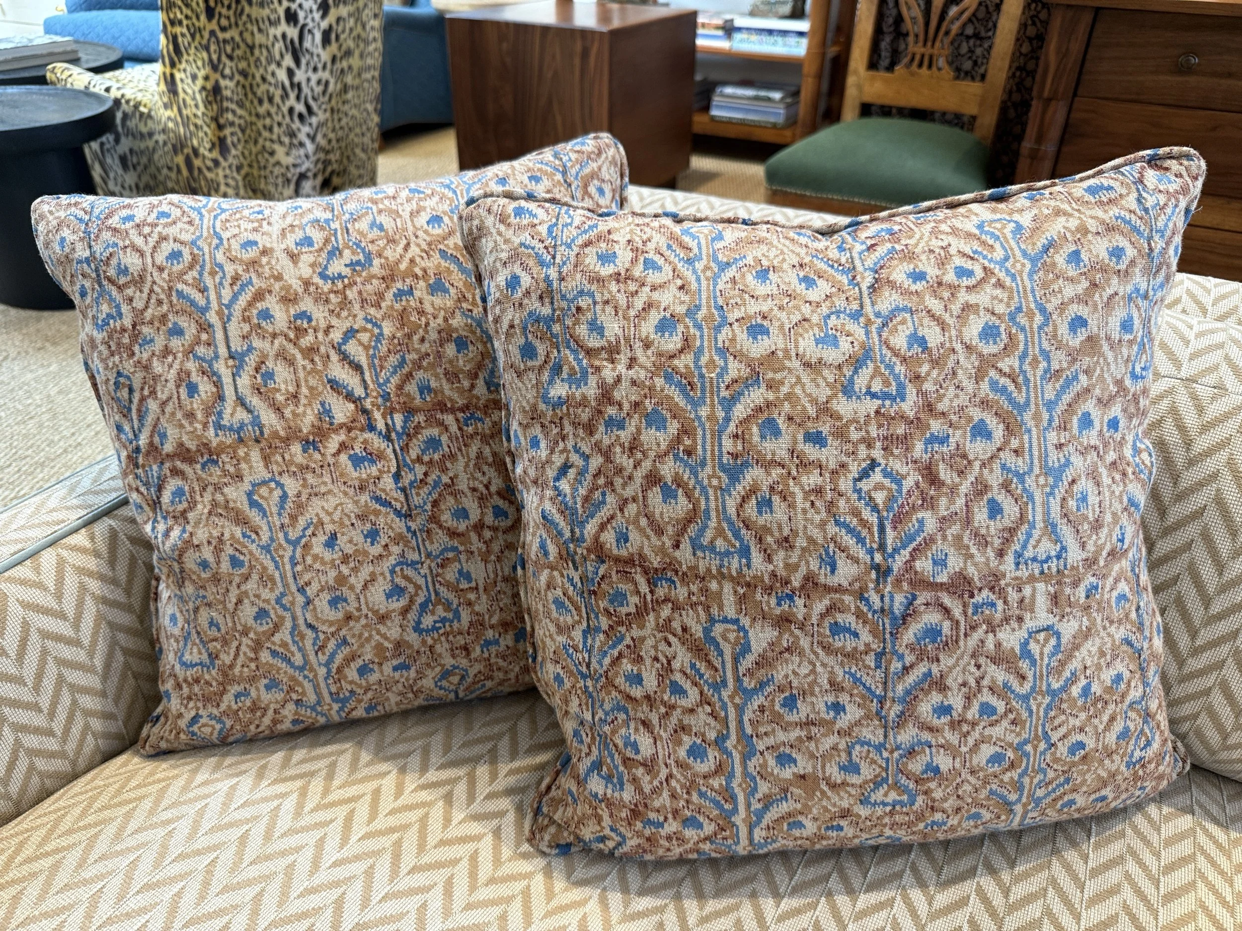 Linen Ikat print pillows with self welt, two available