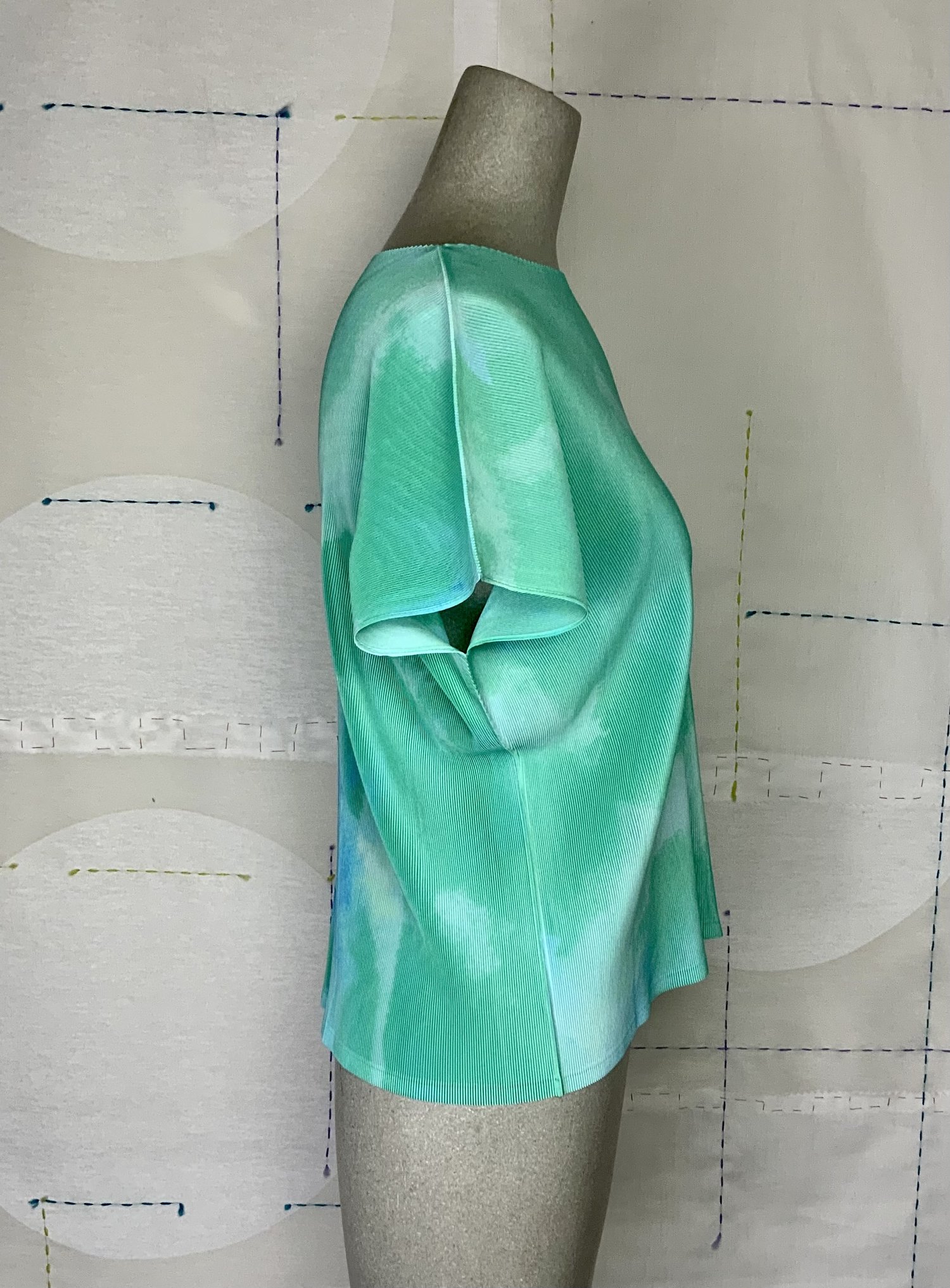 Pleats Please Issey Miyake, PP36-FK312, Shore Mist top, turquoise blue —  DISH