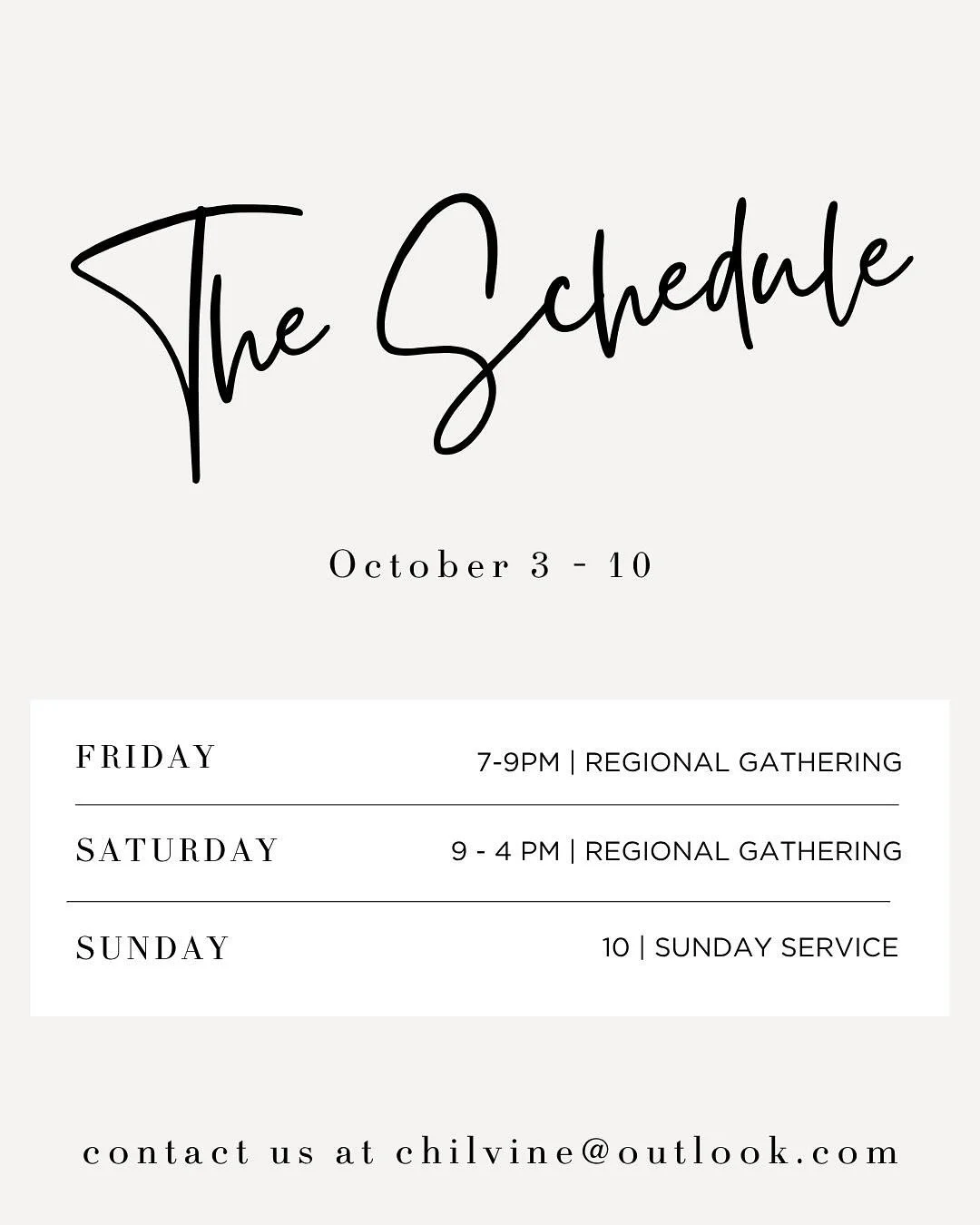 The Regional Gathering for the Alberta and BC Vineyards starts Friday (tomorrow) night from 7-10 and continues Saturday, October 4th, 9:00 AM - 4:00 PM. We hope you can come out and be a part of this time of worship and fellowship!

Join us this Sund