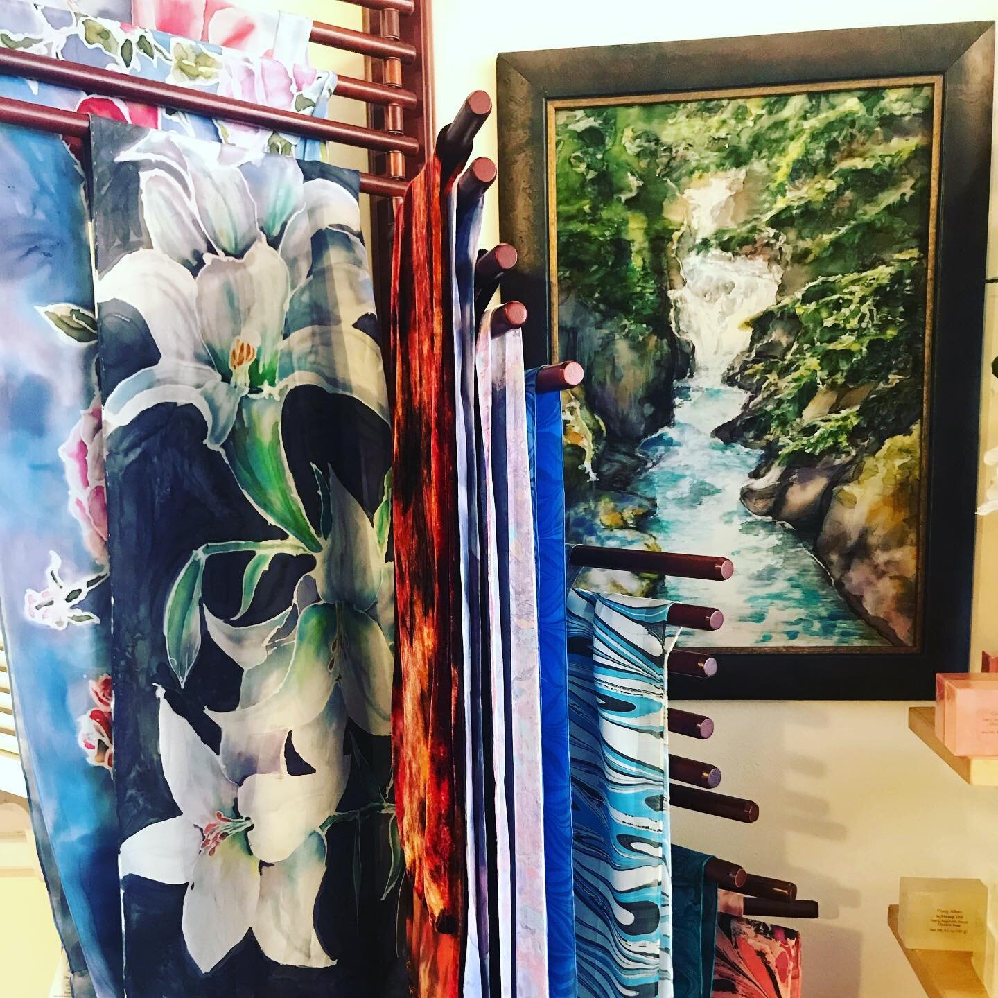 Beautiful hand made scarves from two local artists.
