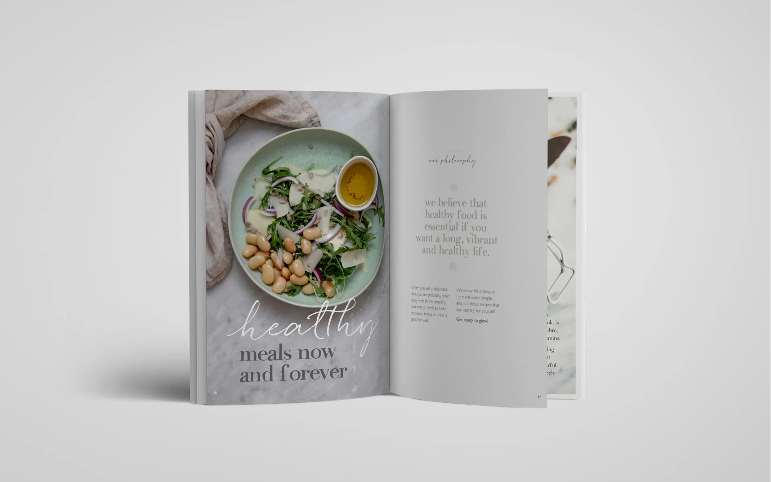 Homefield Grange healthy living publication featuring editorial design, food photography and wellbeing content.