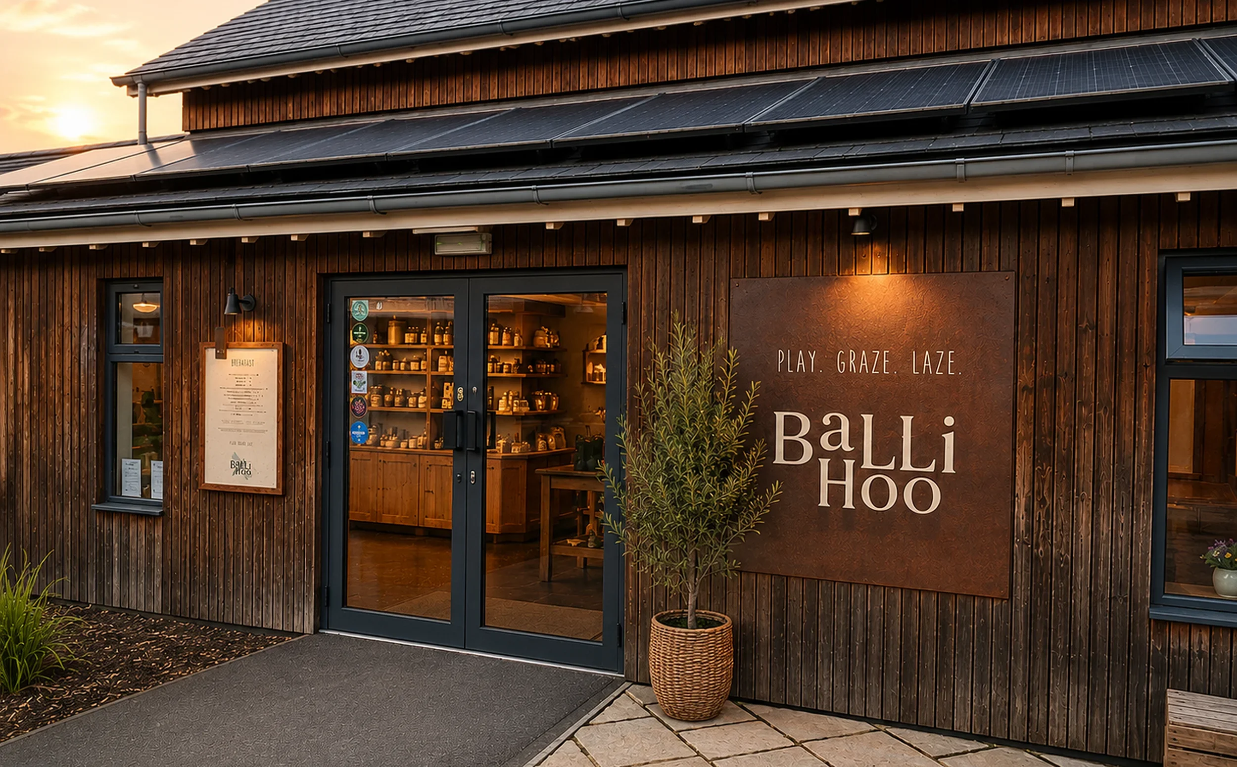 Ballihoo restaurant and shop at Lower Mill Estate, showing the branded exterior and signage.