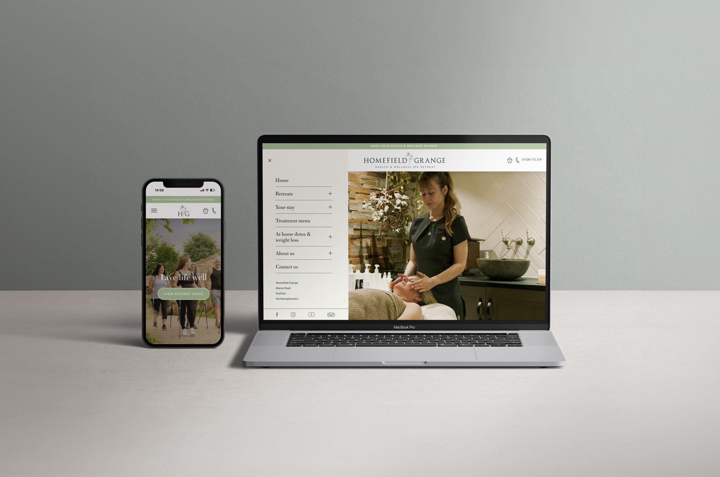 Homefield Grange Health and Wellness Spa Retreat Website design