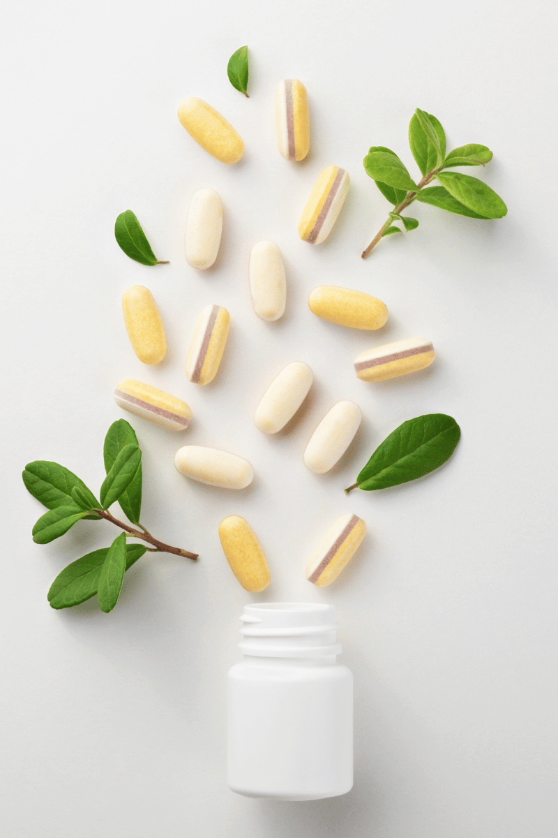 A pill bottle with herbs