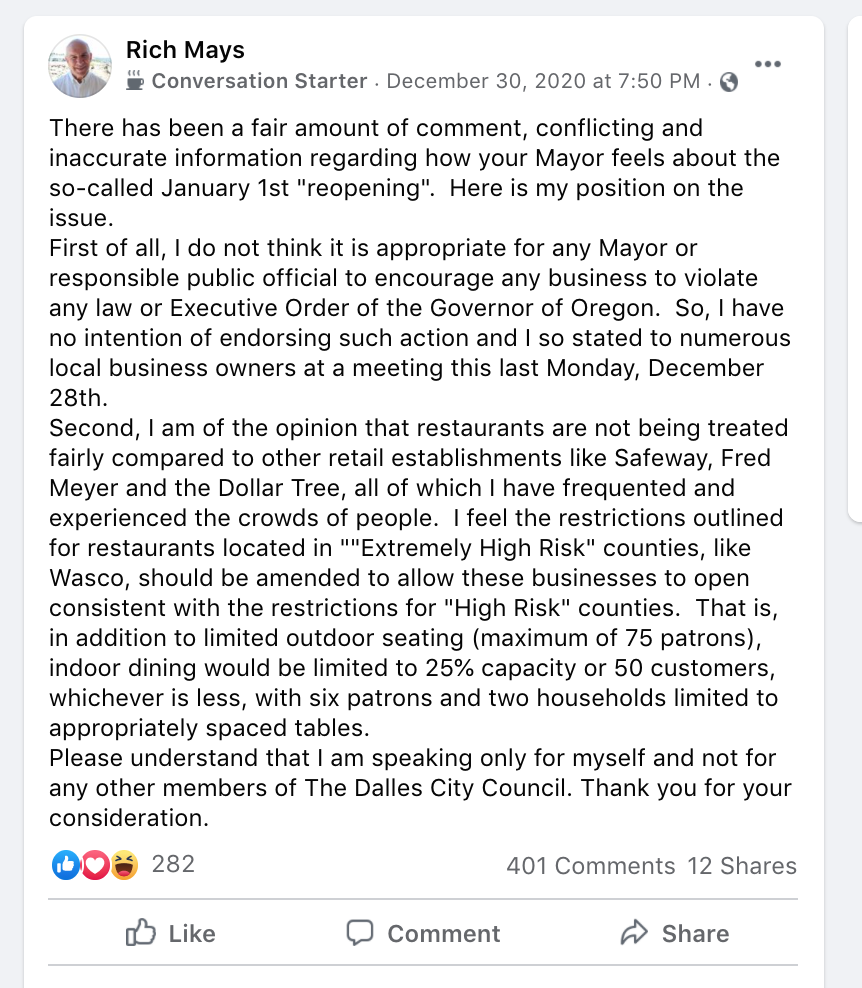 Source: The Dalles Happenings Facebook Page