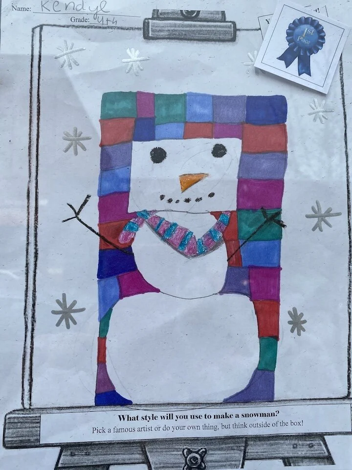 Do you want to see a snowman? Go to Kainos for the Dry Hollow Elementary exhibit