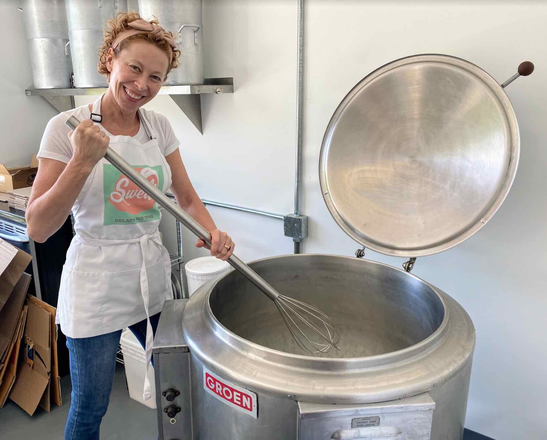 Debbie Hendrickx prepares to stir up a new batch of gelato