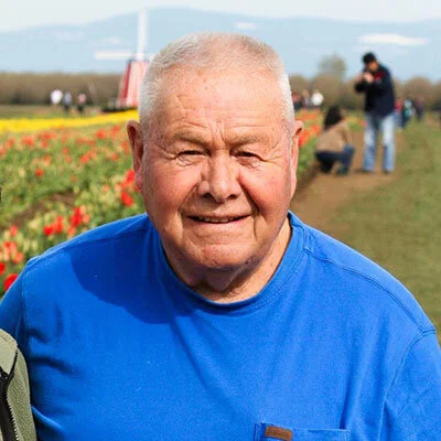Uncle Ross Iverson at Wooden Shoe Tulip Farm. The family started producing CBD extracts - Full Spectrum Oil - after they saw the benefits it had for Ross in his last days of life.