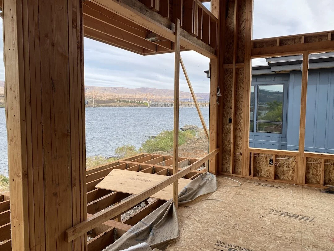 James Green is building this custom home in the Lone Pine Subdivision with a nice view of The Dalles Dam and Columbia River. Neighboring riverfront lots have sold out with an asking price of $235,000.