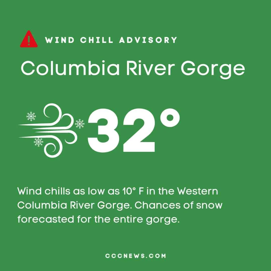 Wind Chill Warning Issued for Western Columbia River — Columbia