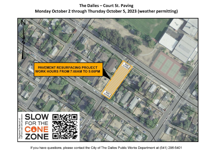 The Dalles Public Works to Close a Block on Court St. for 24 hrs. Between Oct. 2-5th