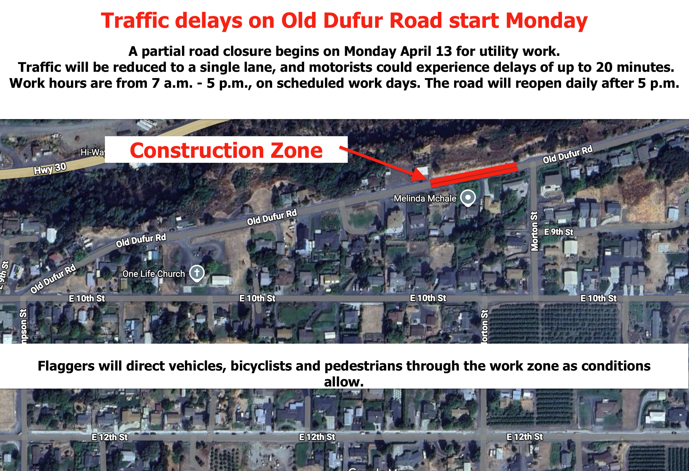 Utility work on Old Dufur Road begins Monday, bringing delays, lane closures