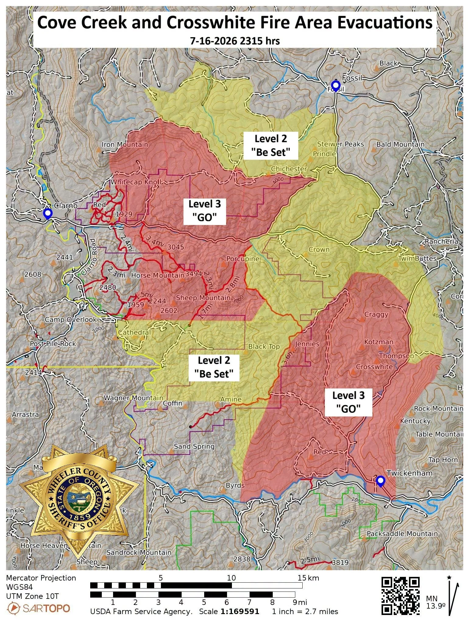 Cove Creek Fire Grows as Evacuations Continue; Clarno Unit of John Day Fossil Beds Closes - July 17, 1:45 p.m.