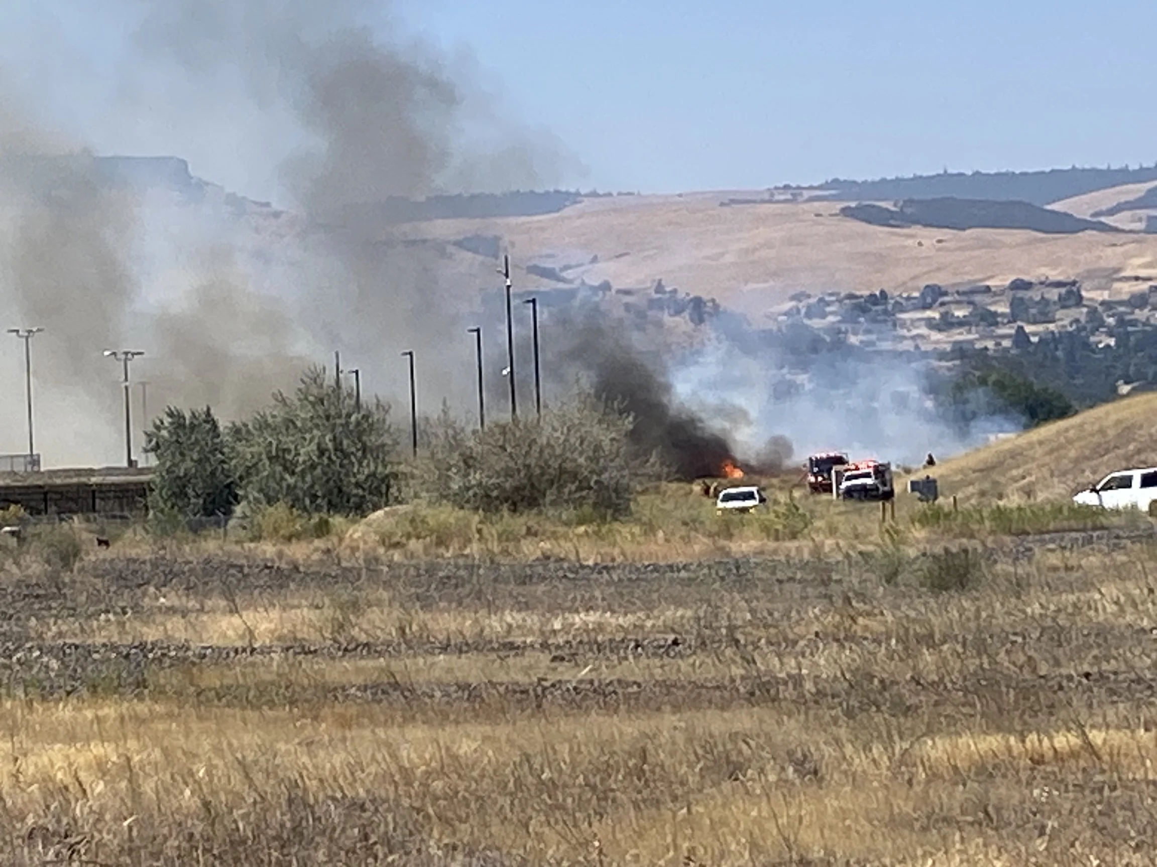 Wind-driven grass fire burns near Google data center construction site in The Dalles