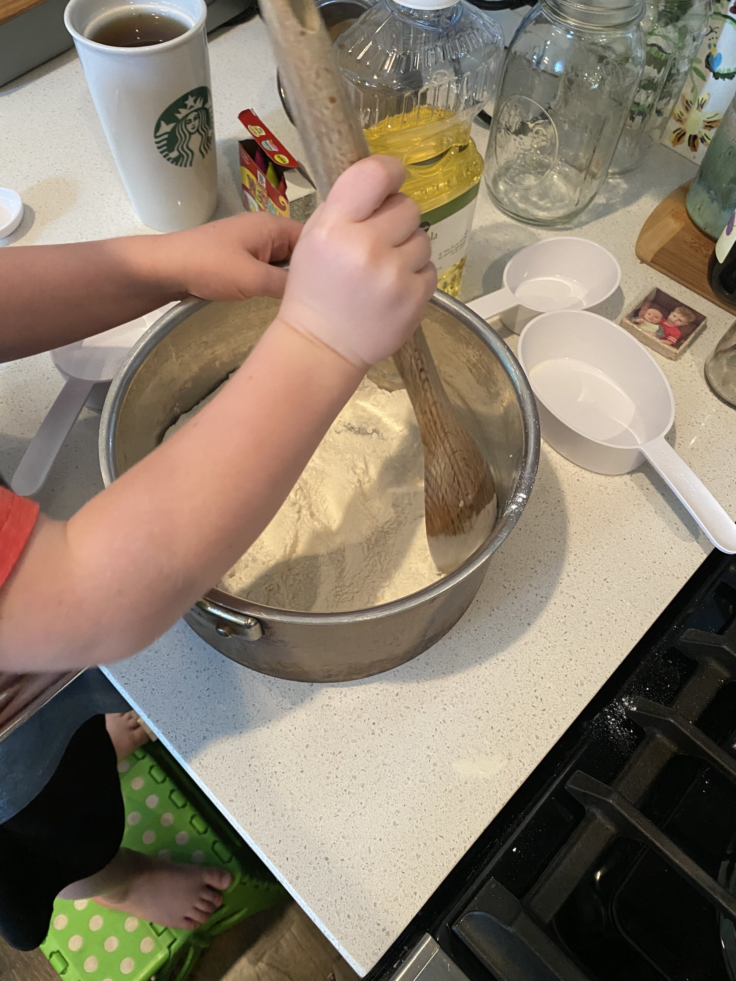 Littles can help mix the dry ingredients. 