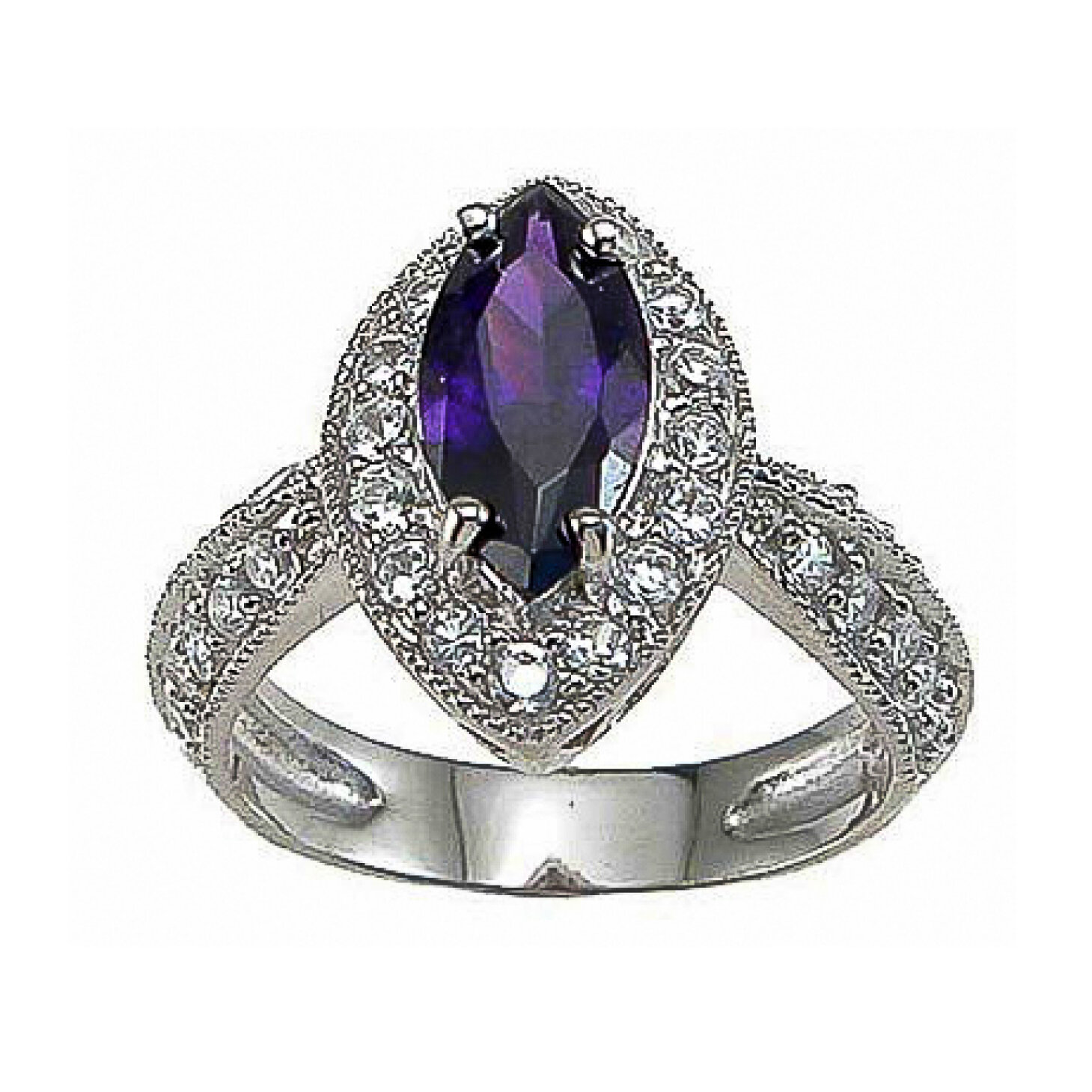 925 Sterling Silver CZ 1.75ct Pave Simulated Amethyst Antique Style Fashion Ring