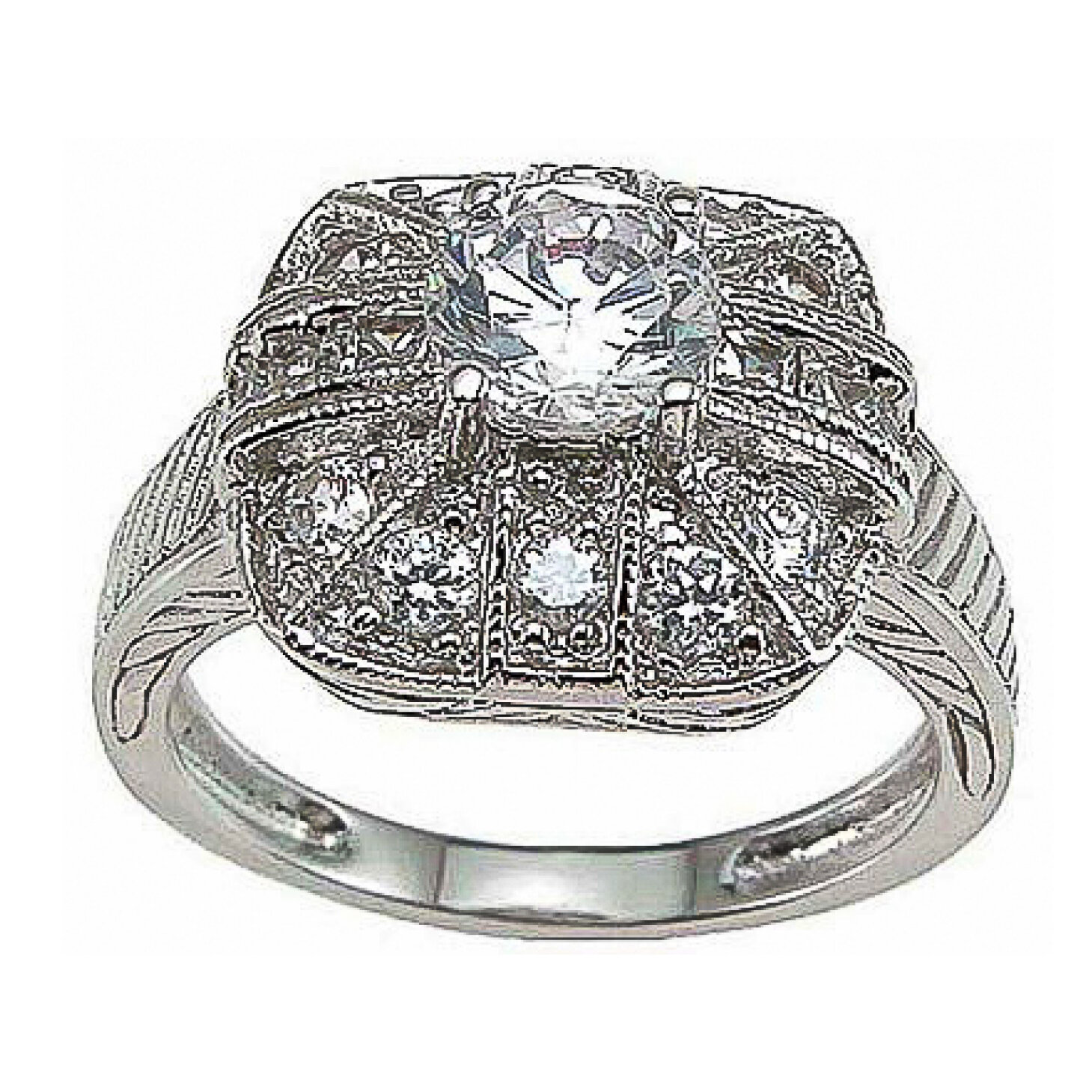 925 Sterling Silver CZ 1ct Antique Style Fashion Ring