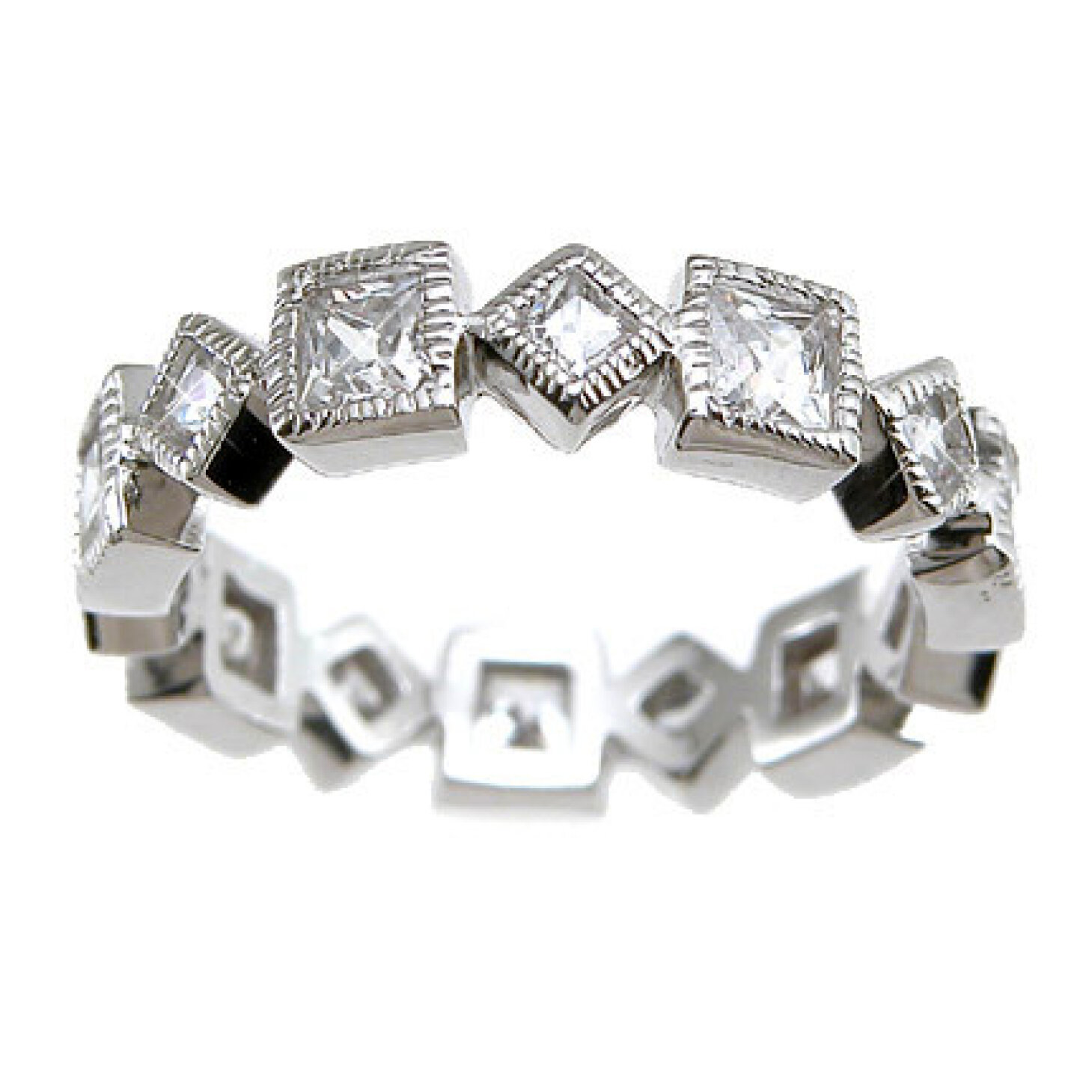 925 Sterling Silver CZ 1ct Princess Eternity Wedding Band