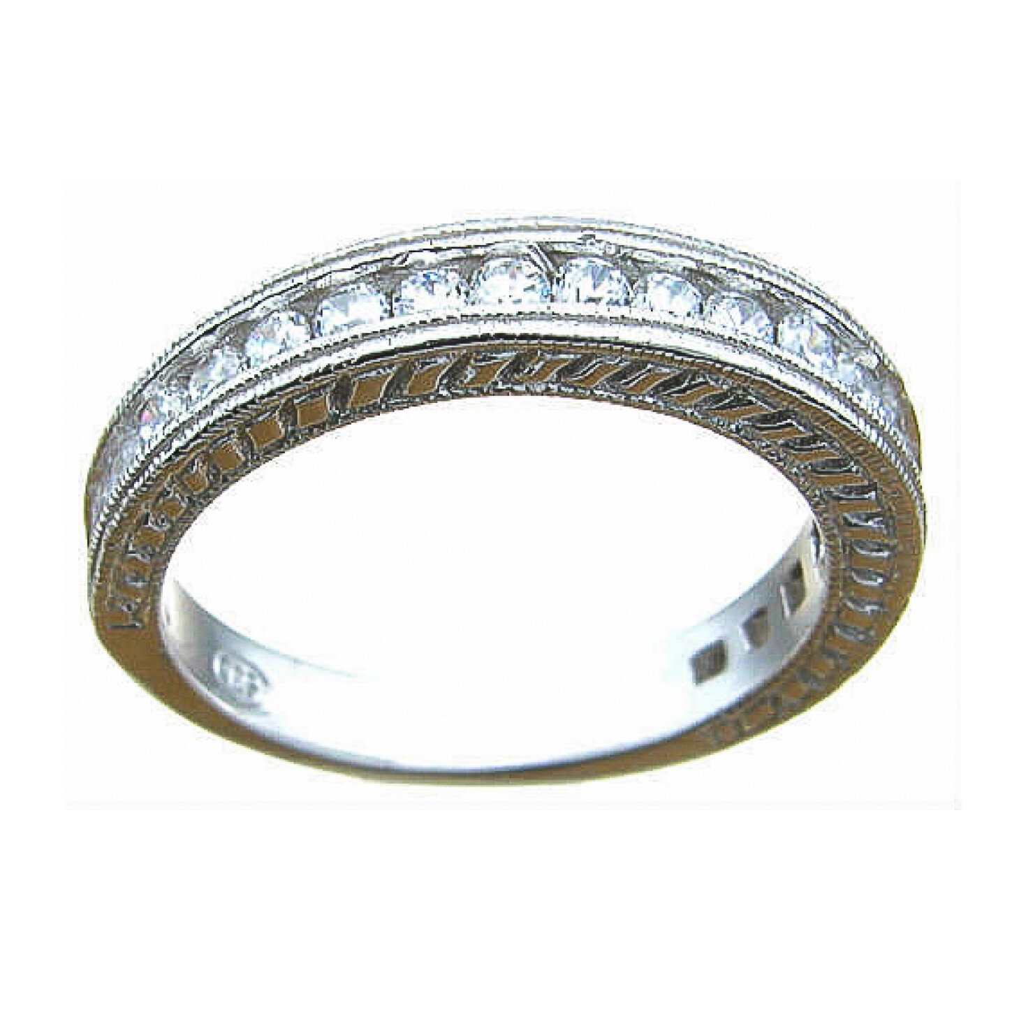 925 Sterling Silver CZ Antique Style Wedding / Eternity / Anniversary Ring